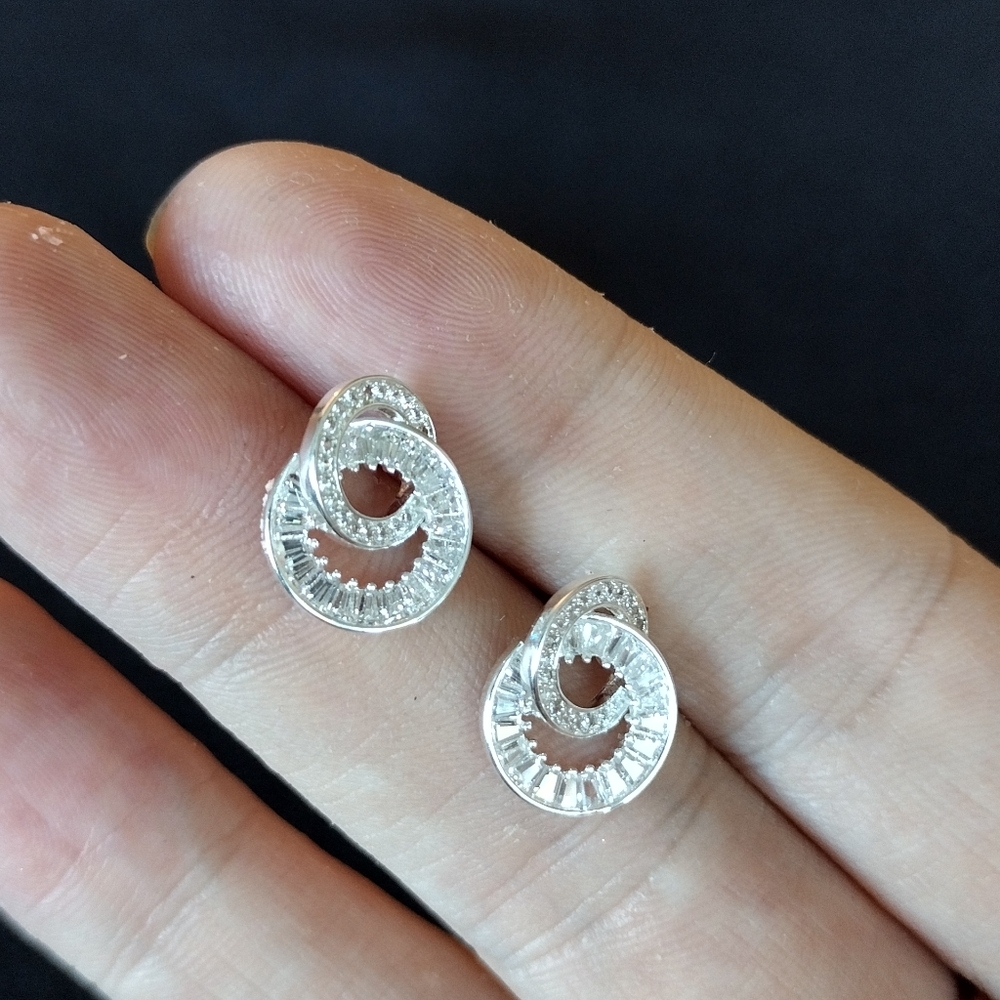 Cubic Zirconia Silver Swirl Earrings - Picture 2 of 5